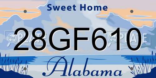 28GF610 Alabama License Plate