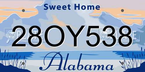 28OY538 Alabama License Plate