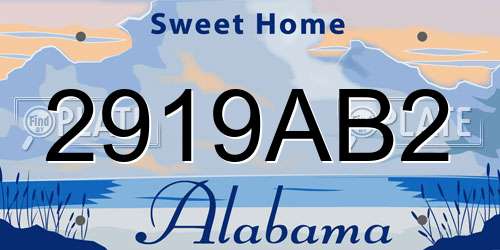 2919AB2 Alabama License Plate