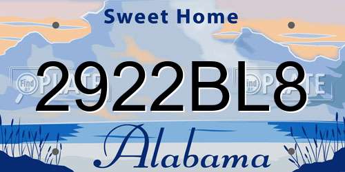 2922BL8 Alabama License Plate