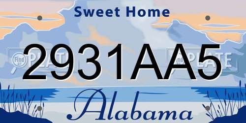 2931AA5 Alabama License Plate