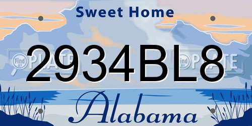 2934BL8 Alabama License Plate