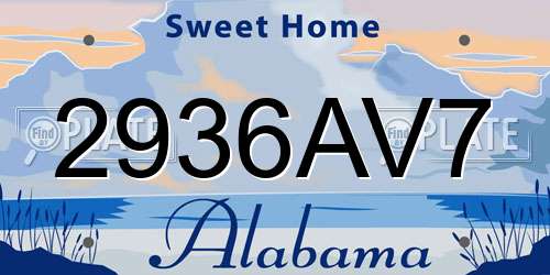 2936AV7 Alabama License Plate
