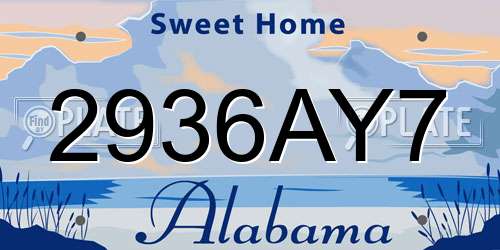2936AY7 Alabama License Plate