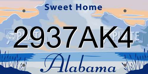 2937AK4 Alabama License Plate