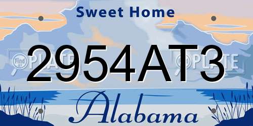 2954AT3 Alabama License Plate