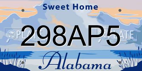 298AP5 Alabama License Plate