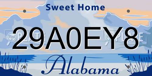 29A0EY8 Alabama License Plate