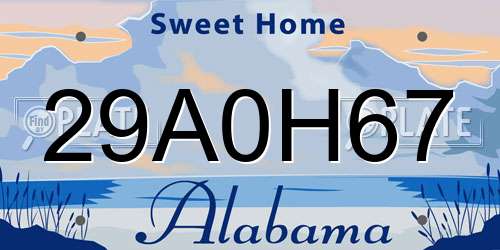 29A0H67 Alabama License Plate