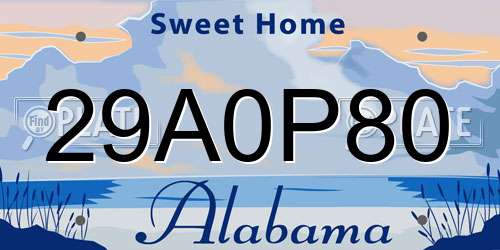 29A0P80 Alabama License Plate