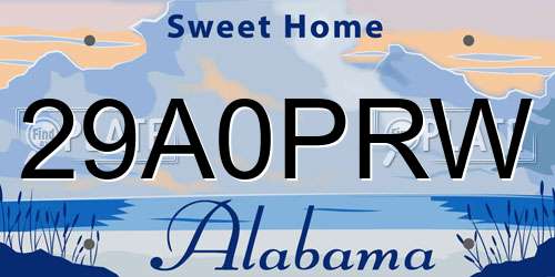 29A0PRW Alabama License Plate