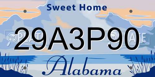 29A3P90 Alabama License Plate
