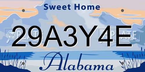 29A3Y4E Alabama License Plate