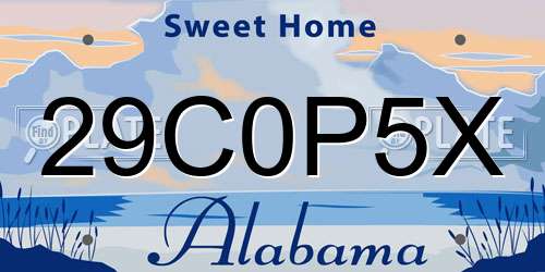 29C0P5X Alabama License Plate