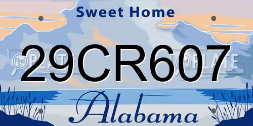 29CR607 Alabama License Plate