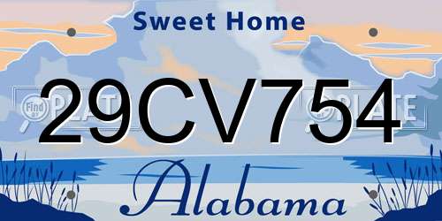 29CV754 Alabama License Plate
