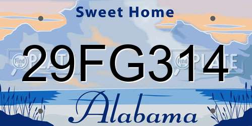 29FG314 Alabama License Plate