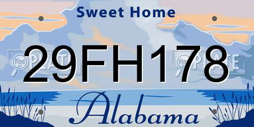 29FH178 Alabama License Plate