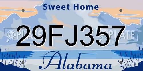 29FJ357 Alabama License Plate