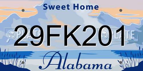 29FK201 Alabama License Plate