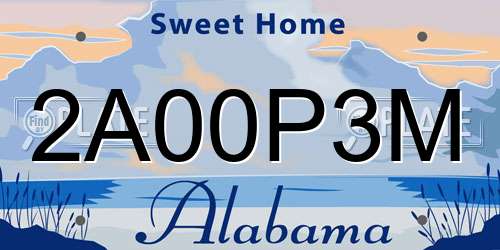 2A00P3M Alabama License Plate