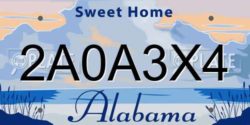 2A0A3X4 Alabama License Plate