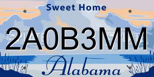 2A0B3MM Alabama License Plate