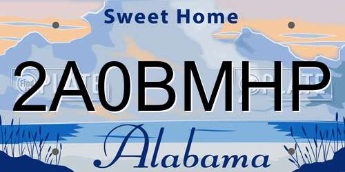 2A0BMHP Alabama License Plate