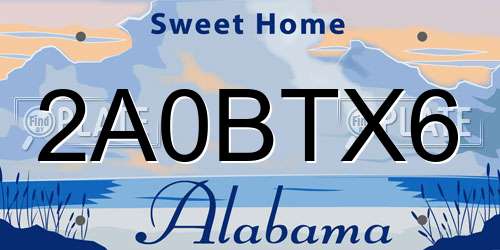 2A0BTX6 Alabama License Plate