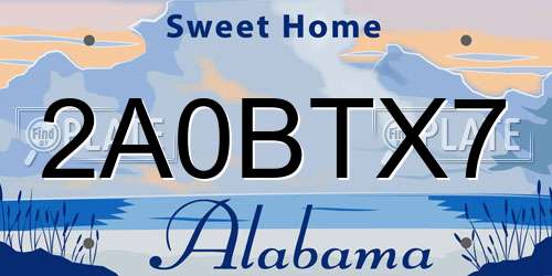 2A0BTX7 Alabama License Plate