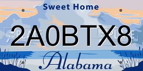 2A0BTX8 Alabama License Plate