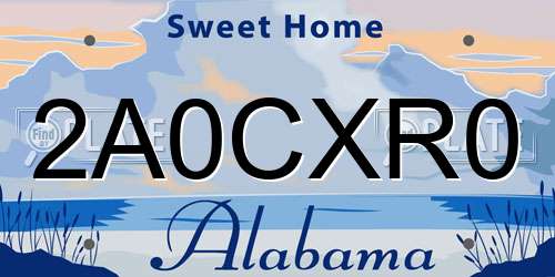 2A0CXR0 Alabama License Plate