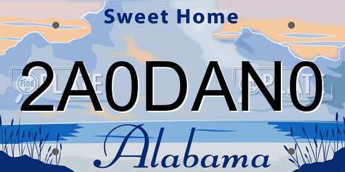 2A0DAN0 Alabama License Plate