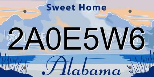 2A0E5W6 Alabama License Plate