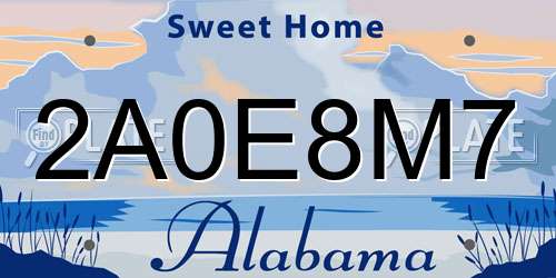 2A0E8M7 Alabama License Plate