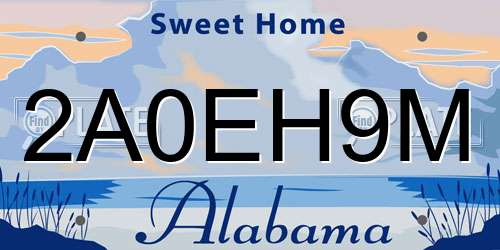 2A0EH9M Alabama License Plate