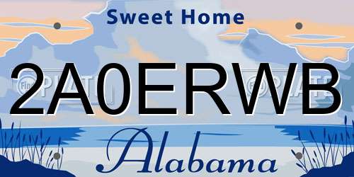 2A0ERWB Alabama License Plate