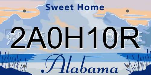 2A0H10R Alabama License Plate
