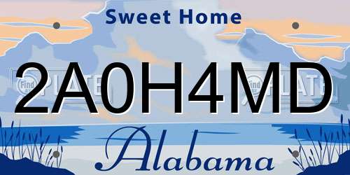 2A0H4MD Alabama License Plate