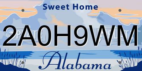2A0H9WM Alabama License Plate