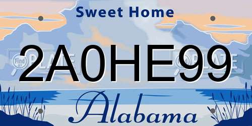 2A0HE99 Alabama License Plate