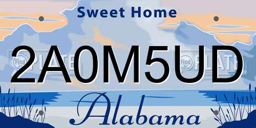 2A0M5UD Alabama License Plate