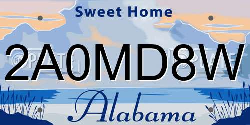 2A0MD8W Alabama License Plate