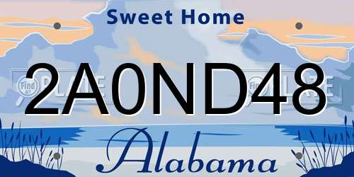 2A0ND48 Alabama License Plate