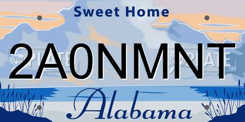 2A0NMNT Alabama License Plate