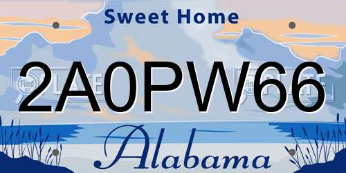 2A0PW66 Alabama License Plate