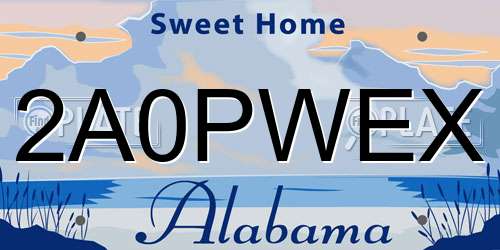 2A0PWEX Alabama License Plate