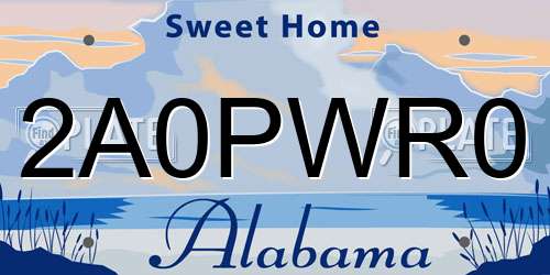 2A0PWR0 Alabama License Plate