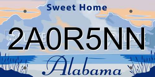 2A0R5NN Alabama License Plate