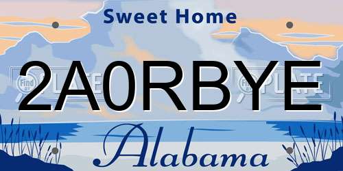 2A0RBYE Alabama License Plate